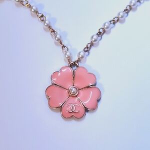 Authentic CHANEL Flower Charm • Pink Enamel Camellia • Pearl Bag Pendant CC